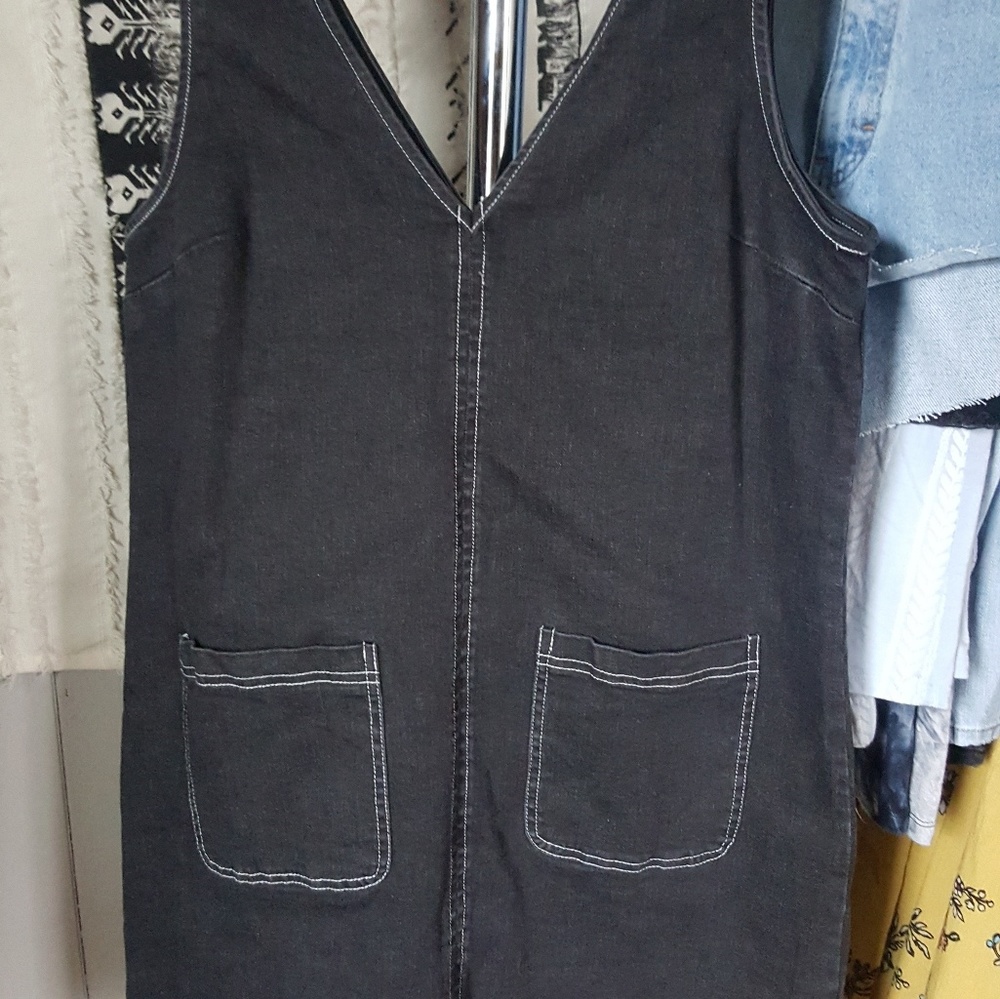 Black Denim Overall Dress